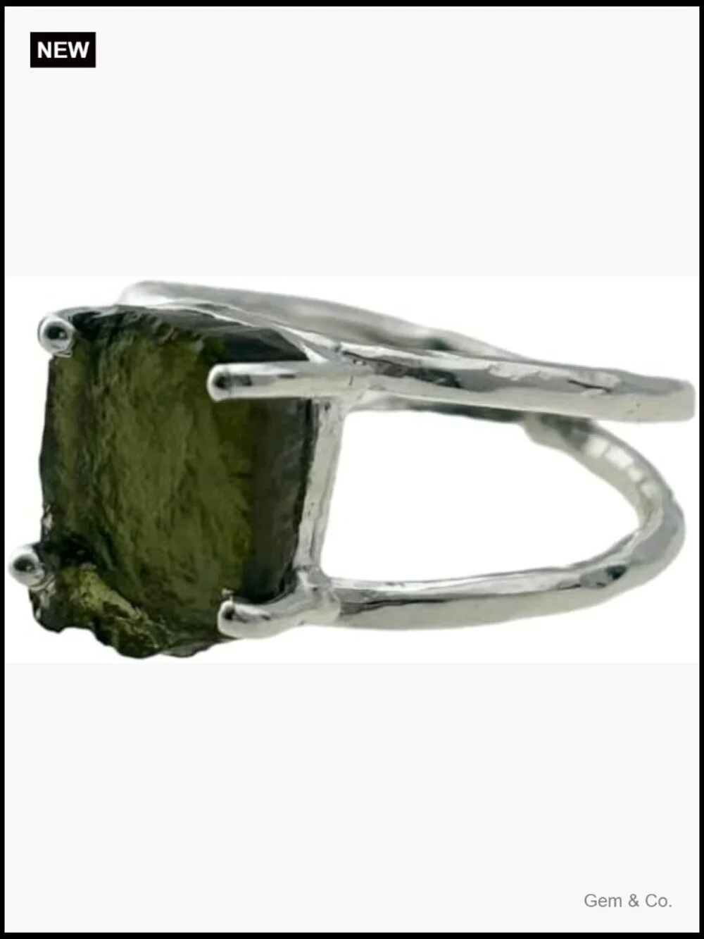 Rough Moldavite Silver Ring 925 Sterling Gemstone Certified Czech Statement Ring